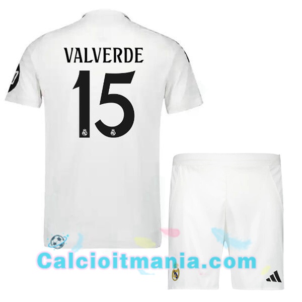 Maglia Calcio Real Madrid (Valverde 15) Bambino Prima Bianco 2024